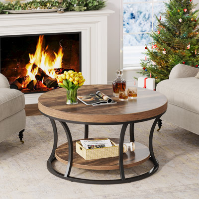 Round Coffee Table With Storage, 2-Tier Cocktail Table