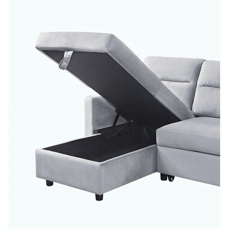 Canapé-lit modulaire réversible moderne en velours gris clair de l 81,5 po avec méridienne de rangement et poche latérale
