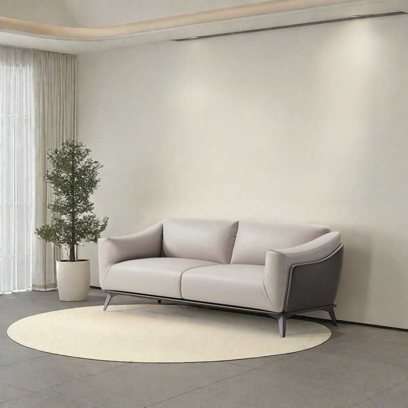 Canapé simple en bois massif, Imitation cuir blanc cassé