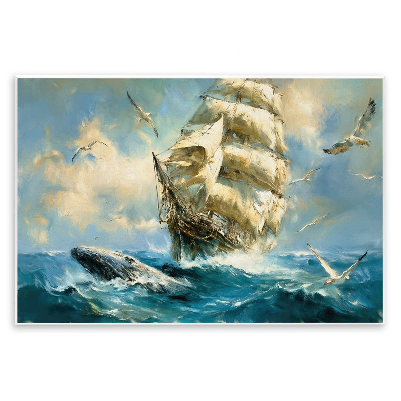 Plaque murale Clipper Ship & The Whale, design par Tina LeCour, H 13 po x l 19 po
