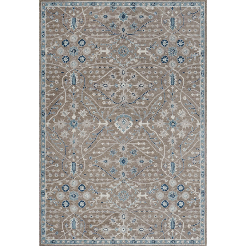 Wren Hand-Tufted Microloop Pile Wool Traditional Area Rug Timber Taupe Blue-Gray Beige, Rectangle 8'6" x 12'6"