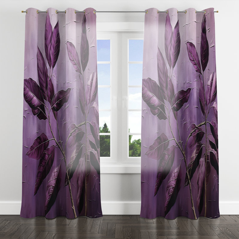 Rideau mauve à motif floral - 1 panneau, L 52 po x L 95 po, Œillets dorés