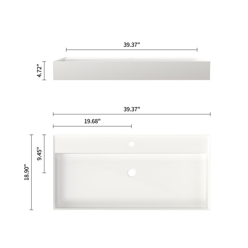 Lavabo de salle de bain à surface solide en résine de pierre, blanc mat, conçu pour le confort, les taches, le processus d'installation sans couture, l'usure et la déchirure du meuble-lavabo, facile