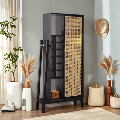 Modern Simple Solid Wood Rattan Display Cabinet