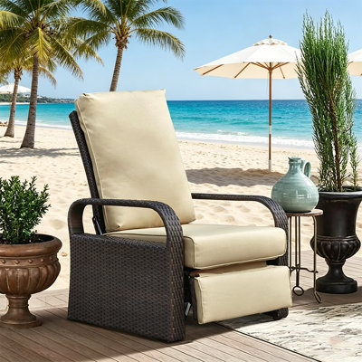 Outdoor all-weather aluminum+PE wicker adjustable recliner patio chair with cushion