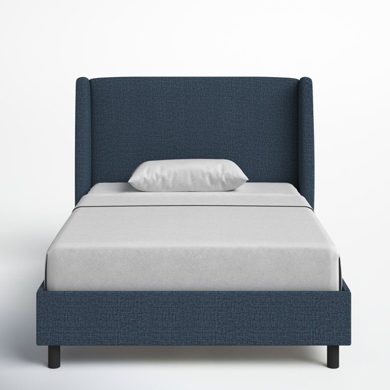 Tilly Upholstered Low Profile Platform Bed, Full, Zuma Navy Textured Linen