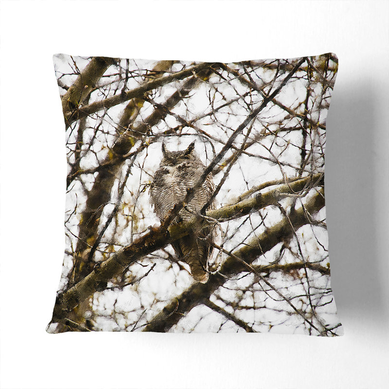 Great Horned Owl Resting Painting Cushion with Filling, 55cm H x 55cm W x 20cm D