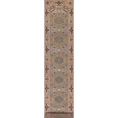 Tapis de couloir oriental géométrique Heriz Serapi noué à la main 3 x 14