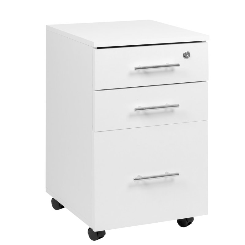 Office Pedestal, 3 Drawer Mobile Locking Filing Cabinet, White
