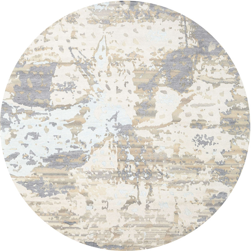 Tapis beige contemporain, Rond 8 pi x 8 pi