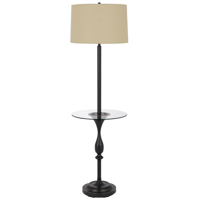 Abdul-Qayyum 61'' Tray Table Floor Lamp with USB, Black, Beige