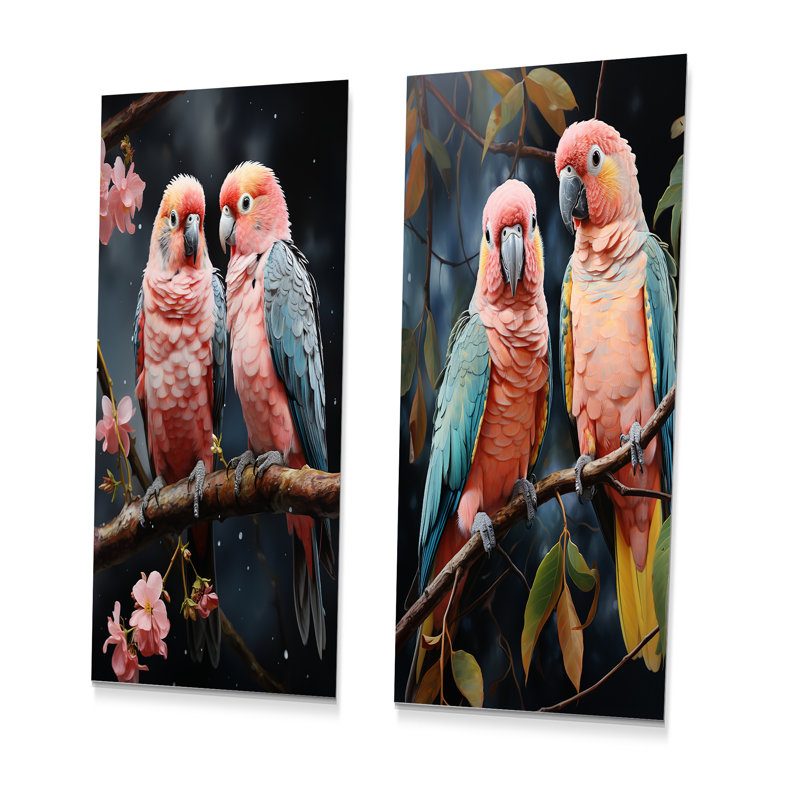 Whimsical Whispers Love Birds - Ensemble de 3 reproductions d'art mural en métal, H 28 po x l 24 po
