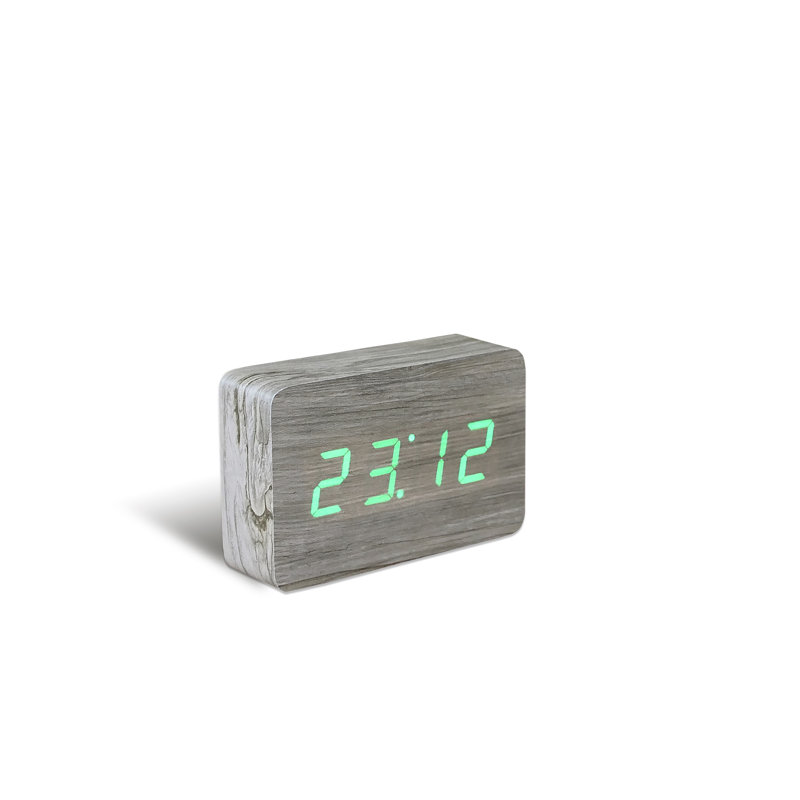 Sleek & Chic Modern Digital Birch Solid Wood Electric Alarm Tabletop Clock, Ash/Green