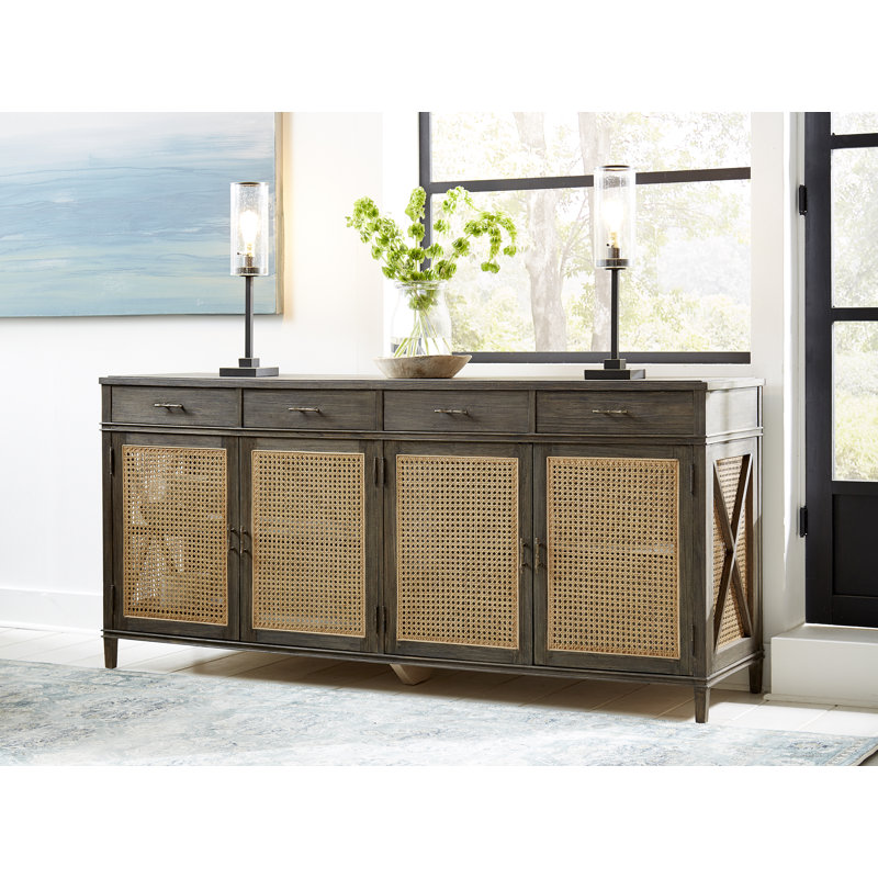 Cambridge 78'' Charcoal Gray Solid Wood Sideboard with Rustic Cane Doors