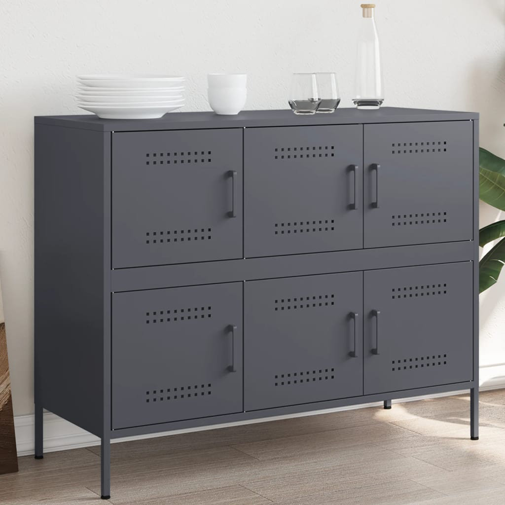 Vidaxl Sideboard Schwarz 100,5X39x79 Cm Kaltgewalzter Stahl