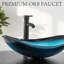 Meuble-lavabo double autoportant de 72 po avec plateau en verre et miroir Base color: BlackSink color: Blue-1852763418-1852763417