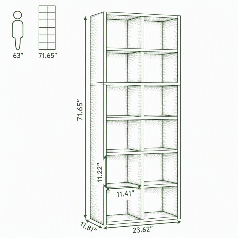 70.9" Bookcase, Modern Bookshelf with 12 Cube Storage