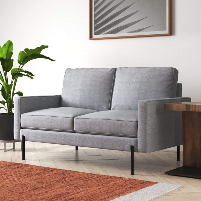 Causeuse à accoudoirs carrés de 57 po avec coussins réversibles Aranwen, Mélange de lin gris clair