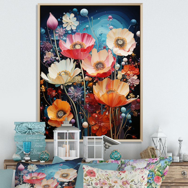 Fleurs sauvages en fleurs sur toile, H 44 po x l 34 po x P 1,5 po, Cadre naturel flottant