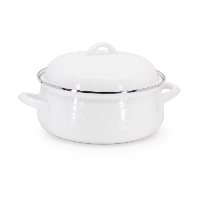 Golden Rabbit Enamelware 4 Qt. Dutch Oven, Solid White Textured