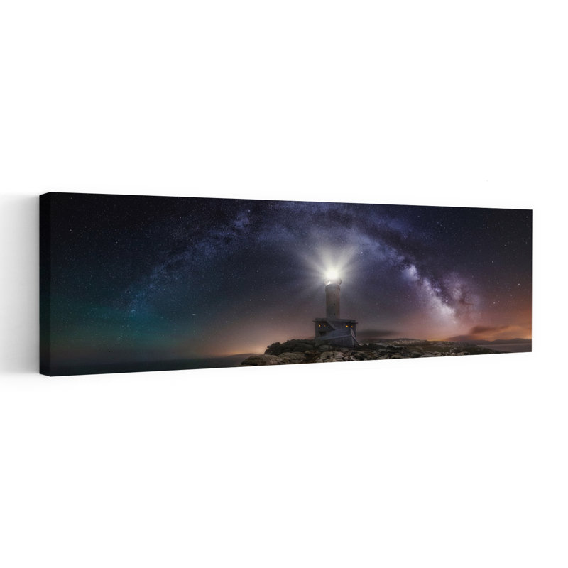 Milky Way Lighthouse by Carlos F. Turienzo - Wrapped Canvas Panoramic Print, 30.48 cm H x 91.44 cm W