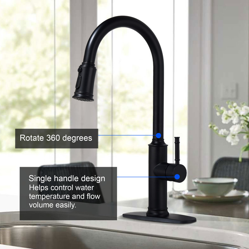 Pull Down Single Handle Kitchen Faucet, Matte Black