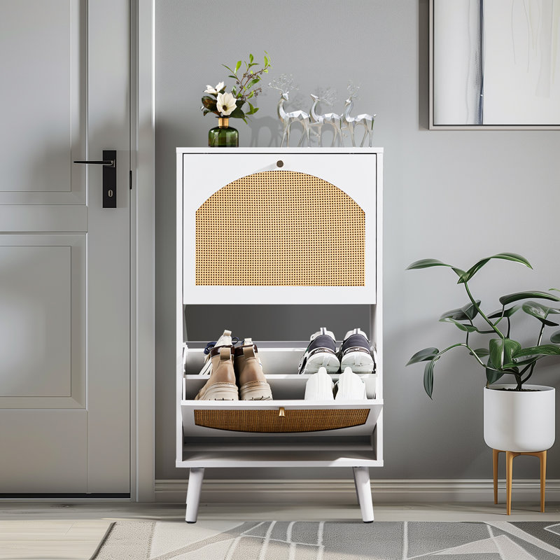 Lavenia 2-Drawer Manufactured Wood Shoe Cabinet , White/Gold