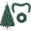 Arbre de Noël 6 pi, ensemble pré-éclairé avec arbre, guirlande et couronne, arbre de Noël artificiel à charnière avec pointes blanches, baies rouges et pommes de pin