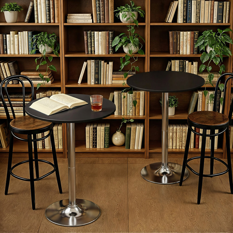 Tables de salle à manger à piédestal et tables de bistro rondes 2 pièces 39,5 "Nuno, Noir, Argent argent
