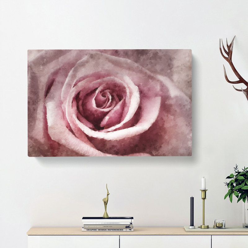 Pretty In Pink Rose Flower - Wrapped Canvas Print, 50cm H x 76cm W x 3cm D