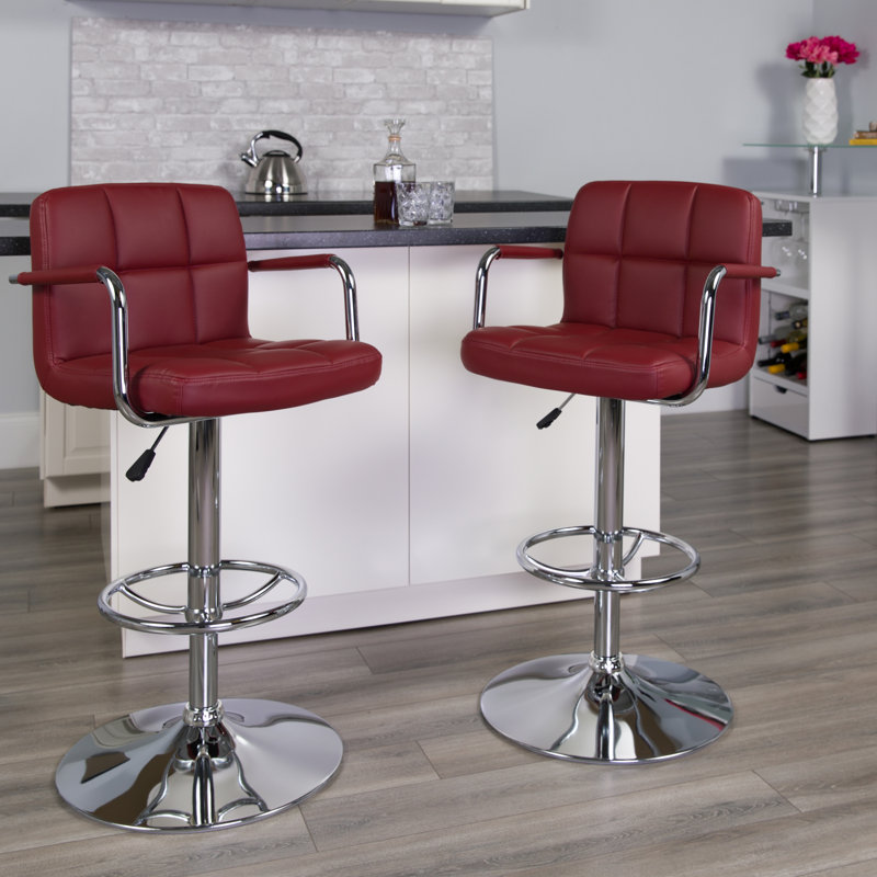 Burgundy Adjustable Swivel Bar Stool with Chrome Base
