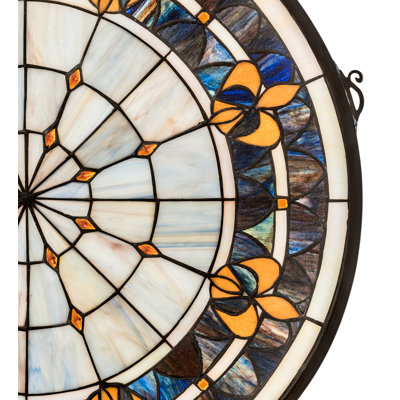 Victorian Fleur-De-Lis Medallion Stained Glass Window Panel