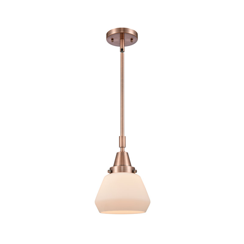 Luminaire suspendu conique à 1 lumière Cahn, Blanc mat, Ampoule non incluse, Cuivre antique