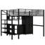 Lit mezzanine en métal avec table et garde-robe, double, conception épurée noire, structure solide, rangement spacieux, assemblage simple de taille double et de construction moderne, structure de la structure, espaces de rangement abondants, processus