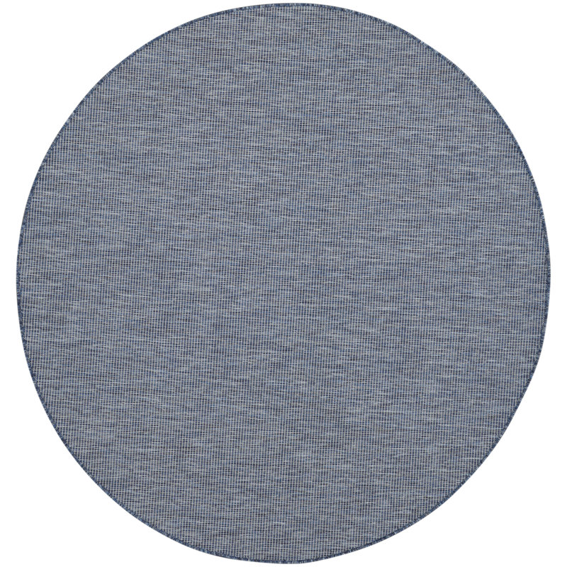 Lillehammer Solid Indoor/Outdoor Area Rug, Round 6', Navy Blue