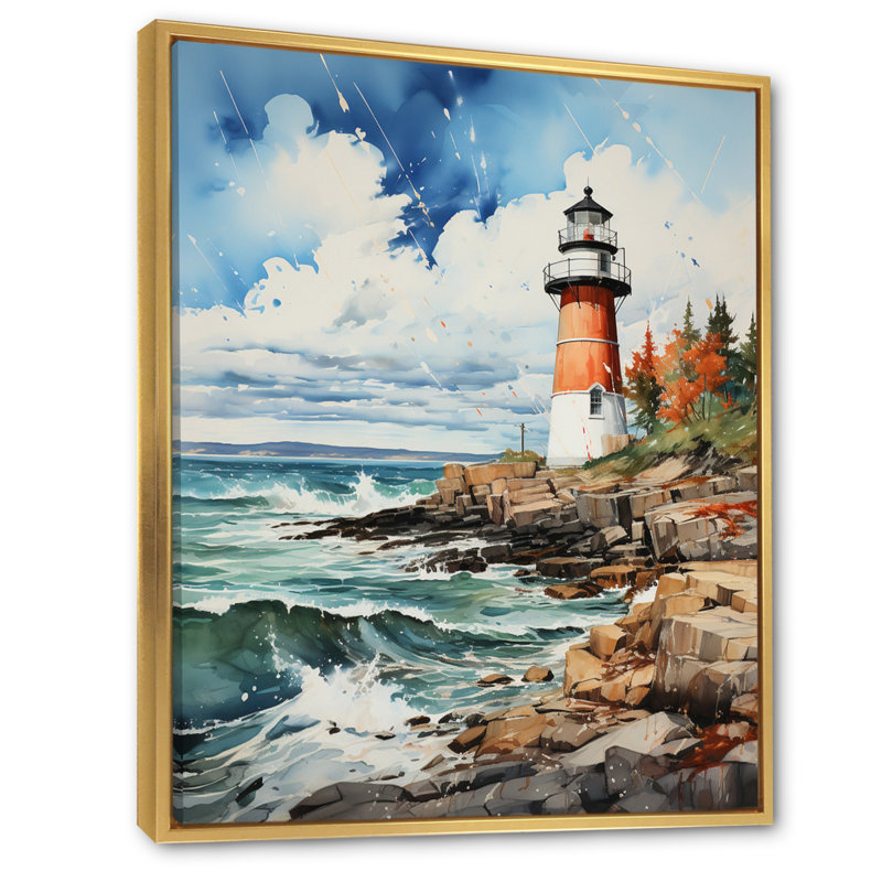 Phare canadien Erfried II, impression sur toile, H 40 po x l 30 po x P 1,5 po, Cadre flottant doré