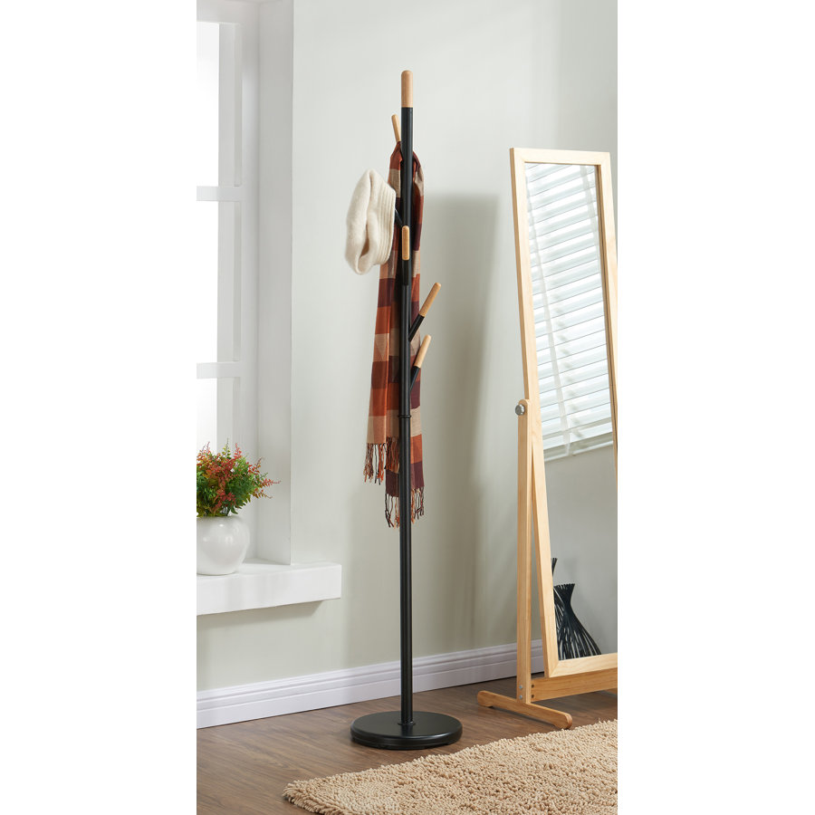 Metal with Solid Wood Hook Coat Rack