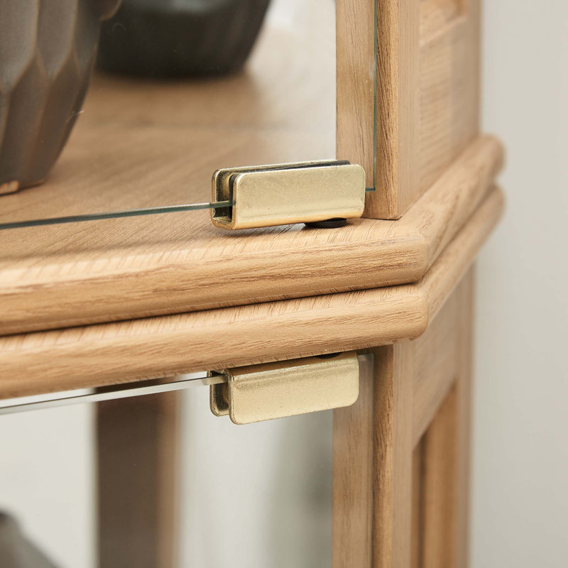 Light Oak Corner Glass Lighted Curio Cabinet