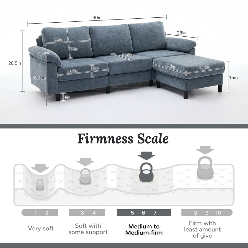 4-Piece Upholstered L-Shape Convertible Sectional Couches Sofas with Ottoman, Blue