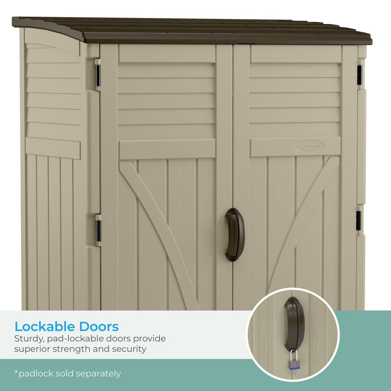 Large Beige and Brown Resin Vertical Storage Shed with Shelving