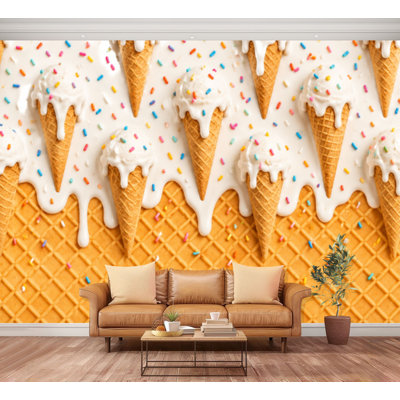 Papier peint adhésif autocollant crème glacée gaufrée gaufrée gaufrée blanche abstraite alimentaire autocollant amovible papier contact mural pour salon Chambre à coucher H 100 po x l 144 po