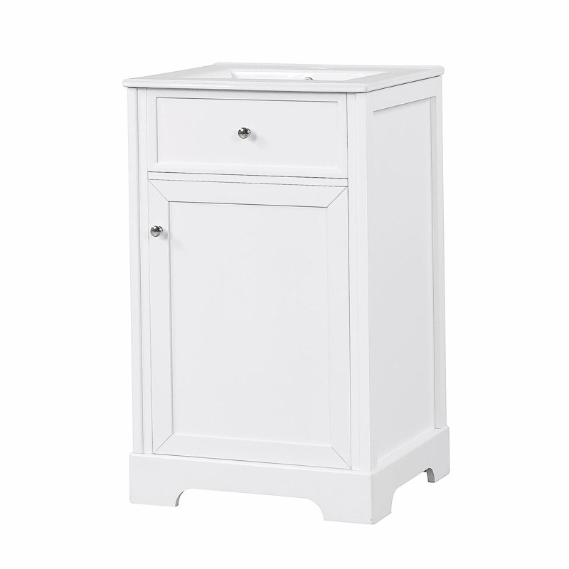 Lavabo de salle de bain de 20 pouces avec lavabo, armoire de salle de bain avec portes à fermeture douce, tablettes de rangement et tablettes réglables