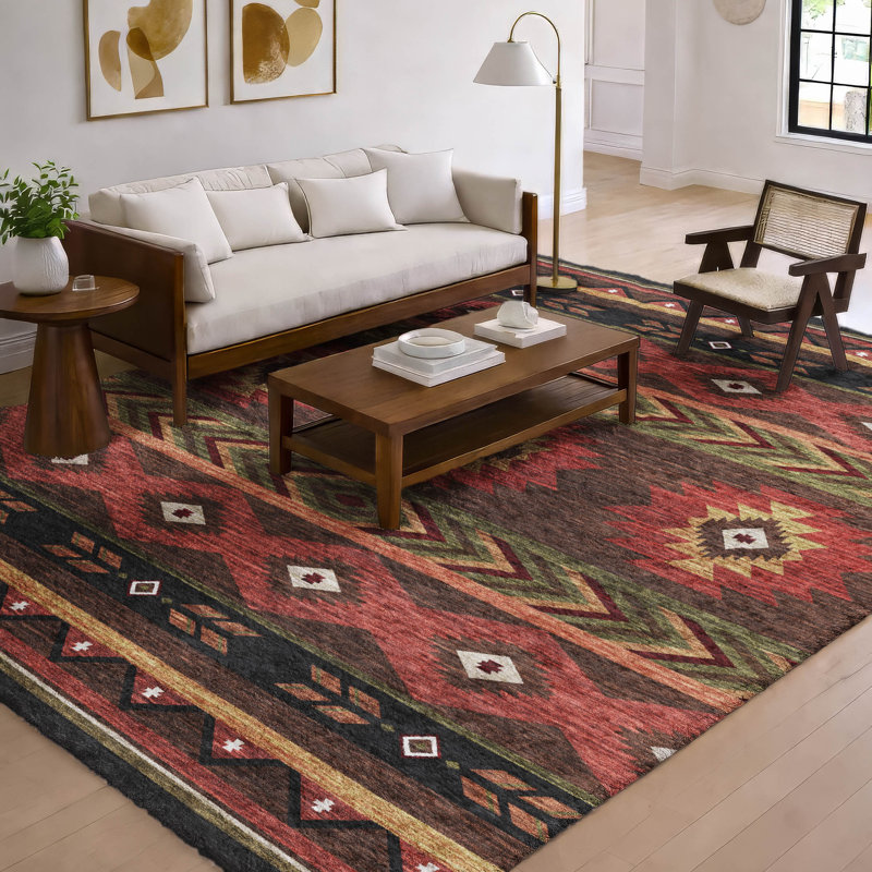 Tapis aztèque ADS178 de qualité supérieure lavable à la machine Dream Shag, 5 pi x 7 pi 6 po, Brun