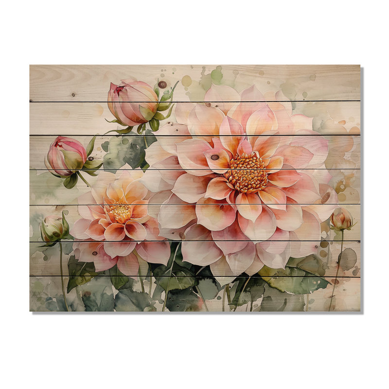 Dahlia moderne Muse de printemps I - art mural en bois Dahlia - sur bois de pin naturel, H 34 po x l 44 po x P 0,78 po