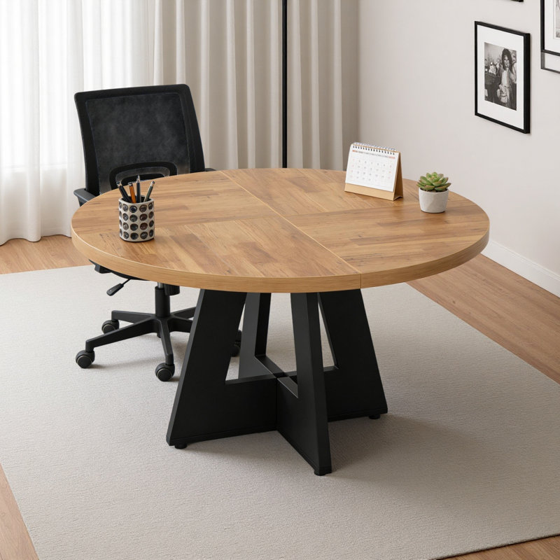 Round Dining Table – 47", Seats 4, Farmhouse, Black/Brown