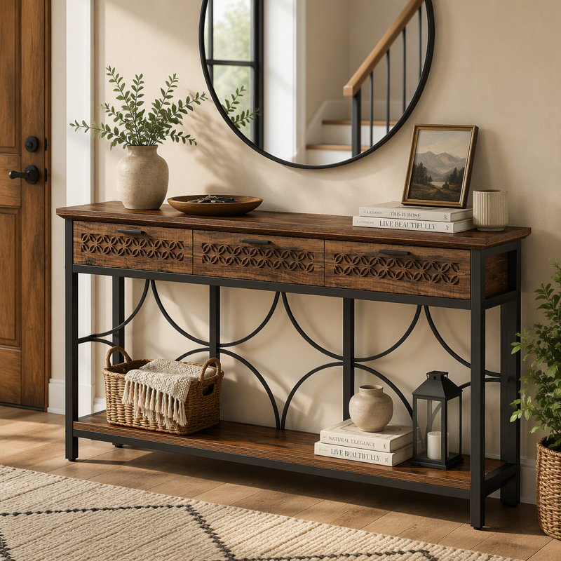 Table d'appoint 70,9 po, longue table d'appoint avec tiroirs de rangement