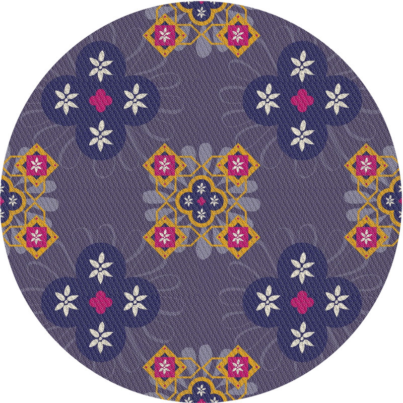 Tapis de puissance mauve/rose/bleu marine, Rond 3 pi