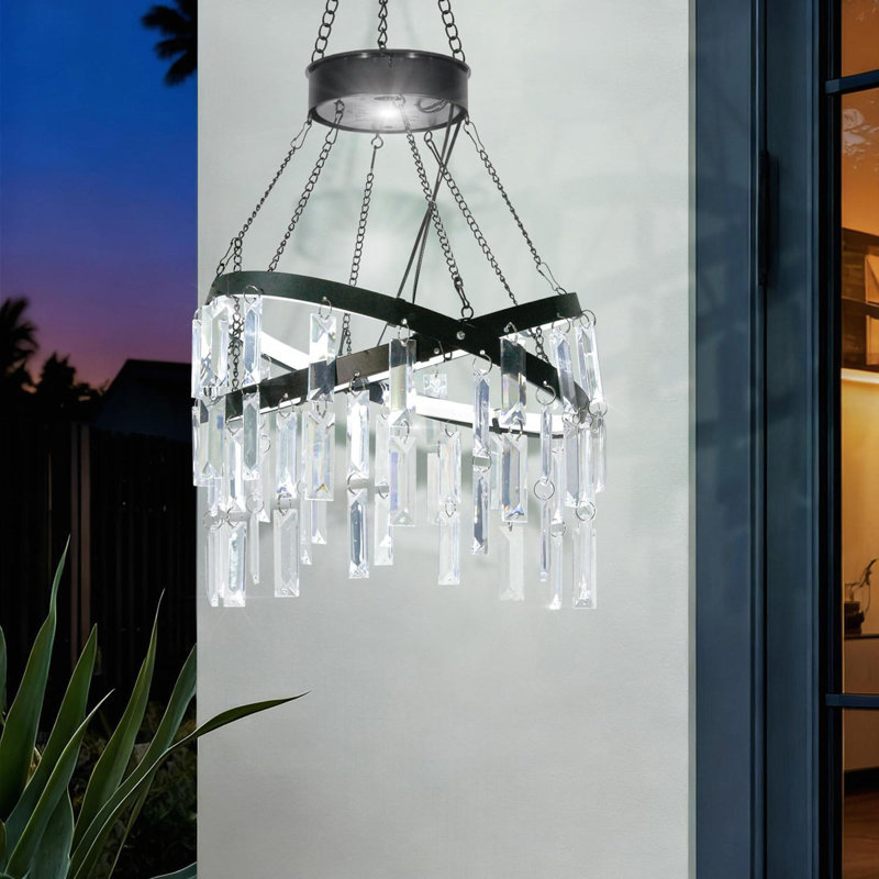 Solar Hanging Crystal Chandelier - 5Ft Waterproof LED Strip Bright White Lights, Outdoor Decorative Lantern For Garden Yard Patio Gazebo Party Wedding