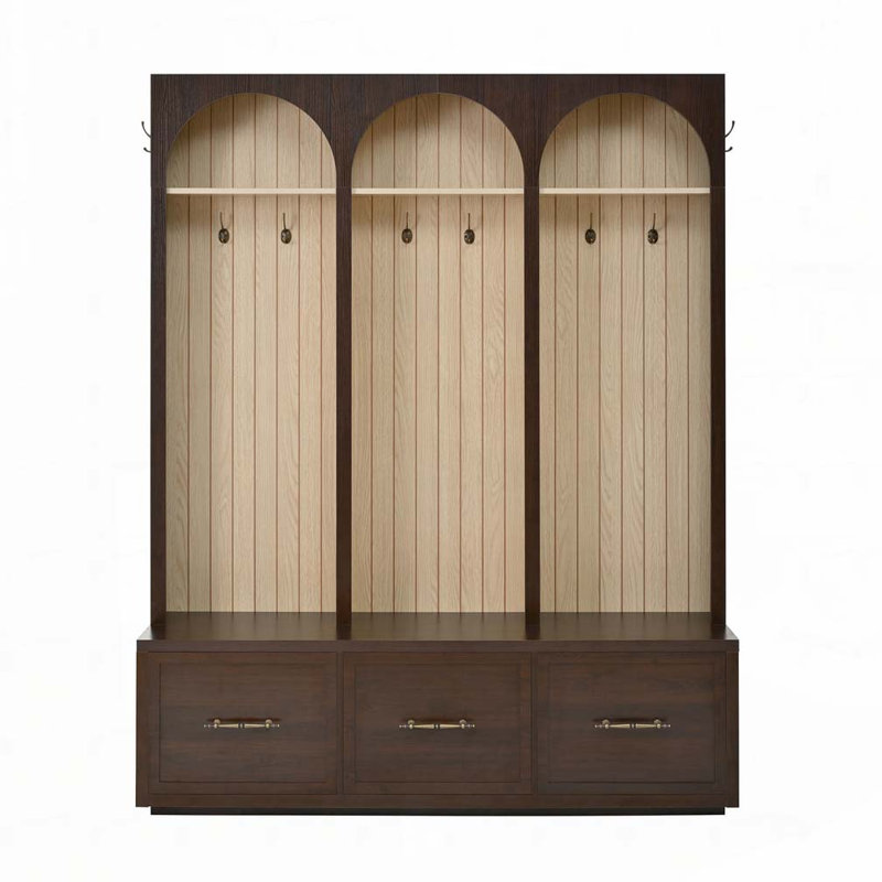 Farmhouse Wooden Hall Tree with  8 Retro Hooks, Dark Walnut