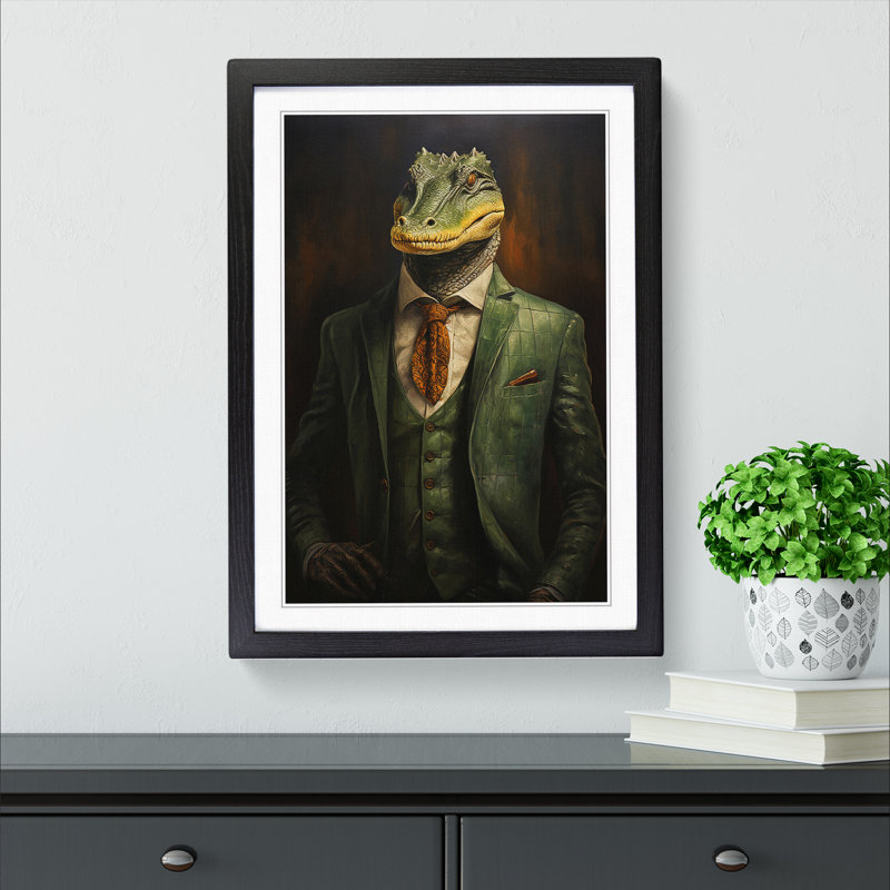 Alligator in a Suit Painting No.3 - Framed Print, 46cm H x 34cm W x 2cm D, Black Framed